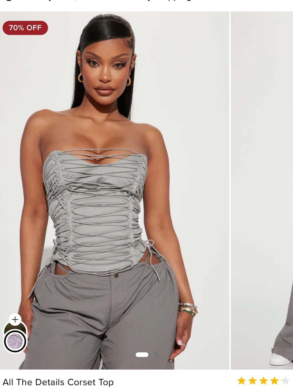 Fashion Nova Ruched Lace-Up Strapless Corset Top - Gray